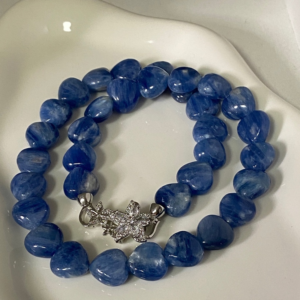 Natural Blue Kyanite Heart Necklace | Deep Indigo Gemstone Choker | Sparkling